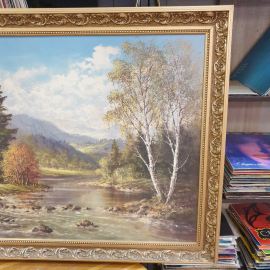 Картина "Осенняя река", размер полотна 100 х 59 см. Репринт на фанере.. Картинка 4